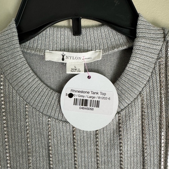 Nylon Apparel. Rhinestone tank. Gray. BNWT. Size Large. Smoke and pet free. - Picture 3 of 6